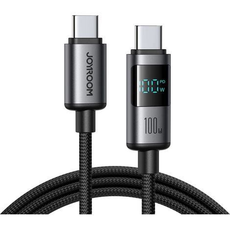 Joyroom S-A16 Pro Prism Series 100W USB-C-Kabel – USB-C mit Digitalanzeige, 1,2 m – Schwarz