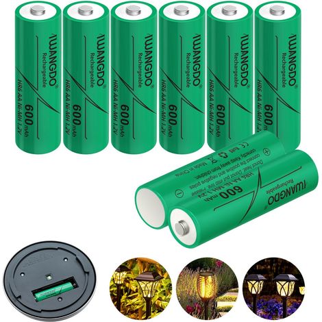 Piles rechargeables AA 600mAh, HR6 pour lampes solaires de jardin extérieures, pré-chargées, pack de 8 (1/5)