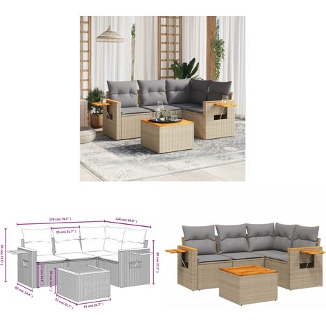 5-tlg. Garten-Sofagarnitur mit Kissen Beige Poly Rattan - Gartenmöbel - Esszimmergarnituren - Outdoor Möbel - Lounge Set - Rattan Sofa - Home & Living (1/3)