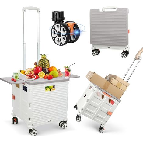 Foldable Shopping Trolley, Portable Utility Cart with Universal Wheels, Compact Basket with Magnetic Lid, Rolling Box with Telescopic Handle, Lightweight and Sturdy - White (1/5)