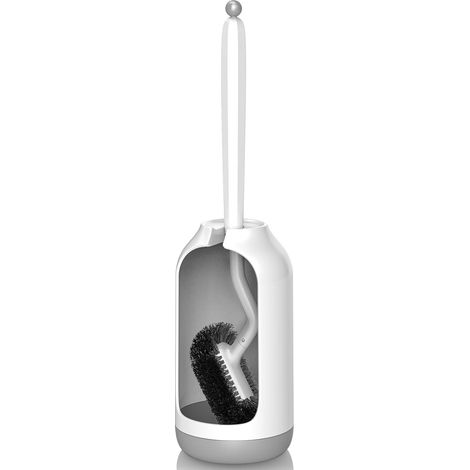 Set scopino e porta scopino per WC: pulizia profonda con detergente per bordi, porta scopino flessibile per bagno e toilette per gli ospiti - montaggio a parete resistente (bianco) (1/5)