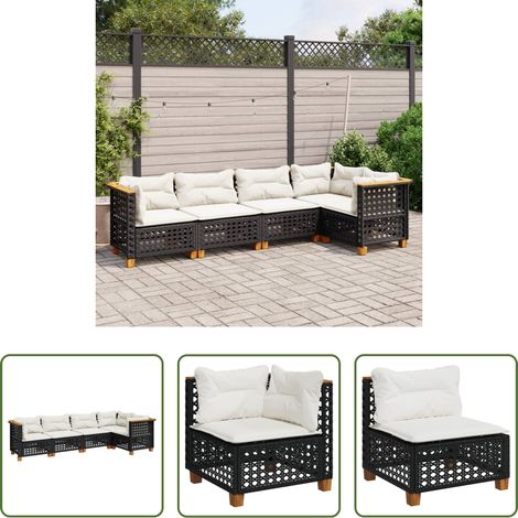 vidaXL Rattanmöbel - 5-tlg. Garten-Sofagarnitur mit Kissen Schwarz Poly Rattan (1/5)