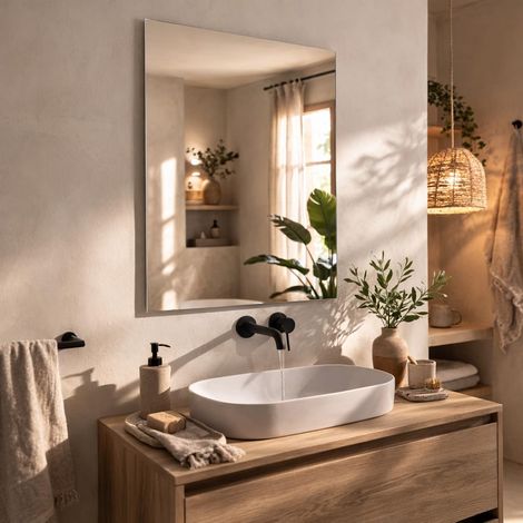 Miroir de Salle de Bain 60x80cm Miroir Rectangulaire Plusieurs Dimensions Disponibles Option avec et sans LED (1/5)