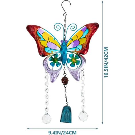 Carillon papillon en fer forgé, clochettes suspendues en cristal, ornements pour la maison, le jardin, la terrasse et la cour (1/5)