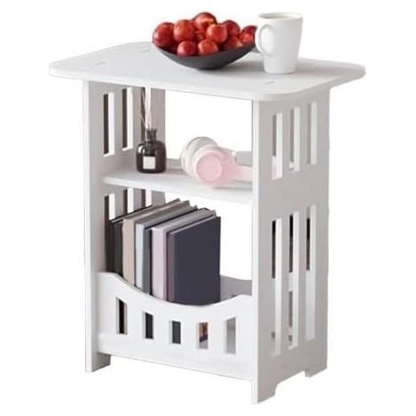 Table d'appoint étroite blanche à 2 niveaux, 32 x 22 x 40 cm, pour chambre, salon, salle de bain (1/5)