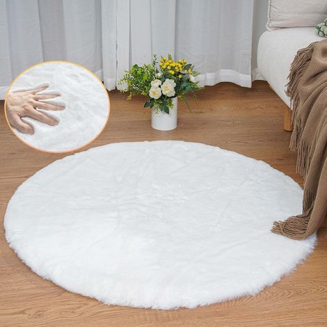 Teppich Fellteppich Kunstfell waschbar Wohnzimmer 90 cm (Rund) Weiß (1/5)