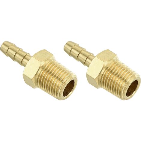 Raccords de Tuyau en Laiton à Barbe 2 Pièces 1/8" Barbx1/8" Mâle NPT en Laiton Raccord de Tuyau pour Eau Carburant Air (1/5)