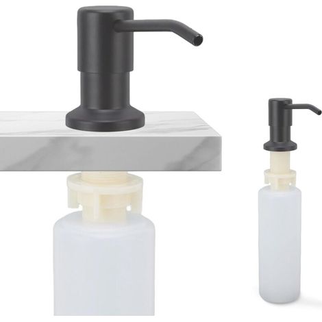 Distributeur de Savon D'évier 350ml Acier Inoxydable, Recharge Par le Haut, Design Élégant pour Salle de Bain, Noir (1/5)