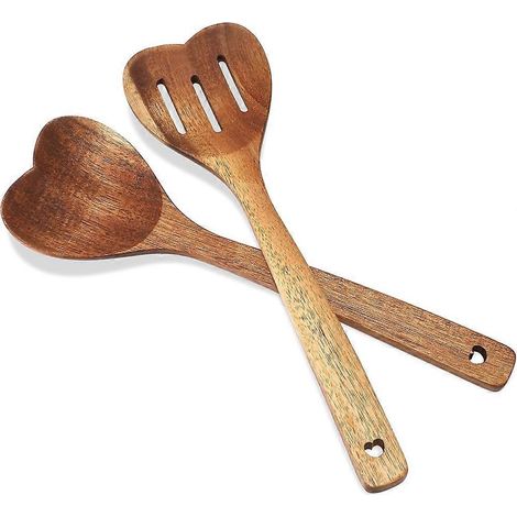 2 pièces bois Heart cuillère lot pour cuisson Heart forme bois Spoonlong poignée Christmas cuisine ustensiles Gifts (1/5)