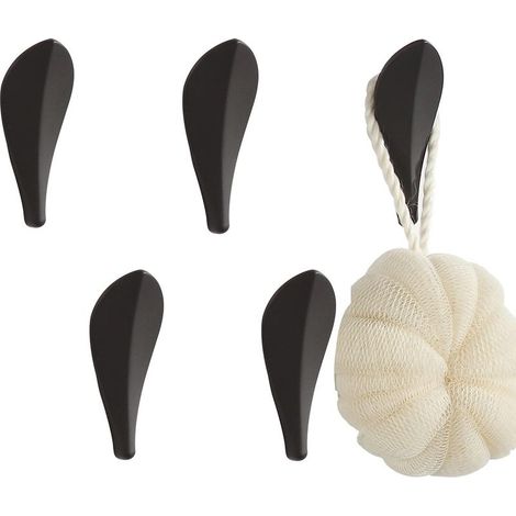 Crochets pour serviettes Lot de 5 crochets muraux noirs à motif feuille pour salle de bain et cuisine (Noir) (1/5)