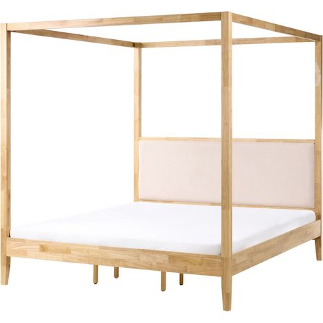 Letto a baldacchino minimalista in legno 180 x 200 cm Testiera imbottita Beige Marrone chiaro Haillicourt (1/5)