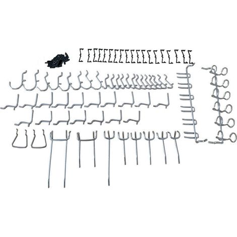 Kit de 51 crochets pour panneau perforé, plaqués nickel, pour marteau, clé et pince (1/5)