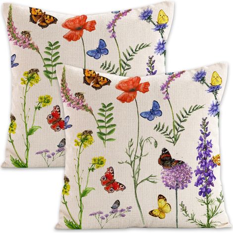 Kissenbezüge für Frühling und Sommer, 45 x 45 cm, 2er-Set, florales Landhausmuster, grün, für Sofa.