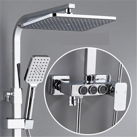 Ensemble de douche mitigeur thermostatique intelli Système de douche thermostatique salle de bain LED ensemble de douche numérique intelligent montage mural robinets de bain à tête carrée mitigeur cha (1/5)