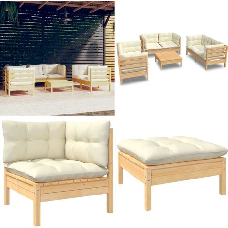 7-tlg. Garten-Lounge-Set mit Creme Kissen Massivholz Kiefer - Garten Lounge Set - Kiefernholzmöbel - Outdoor Möbel - Gartenmöbel - Loungemöbel - Home & Living (1/5)