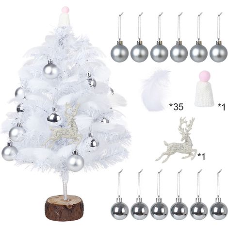 Sapin de Noël en Plumes avec Guirlande Lumineuse, Décoration Artificielle pour Table Fêtes