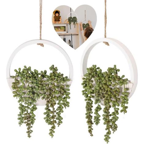Lot de 2 plantes artificielles suspendues vertes pour décoration murale salon et salle de bain (1/5)