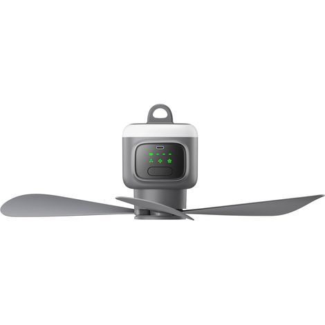 Ventilateur de plafond d'extérieur sans fil avec télécommande – Batterie 12000 mAh – 4 vitesses – Minuterie – Éclairage LED – Pour camping et terrasse