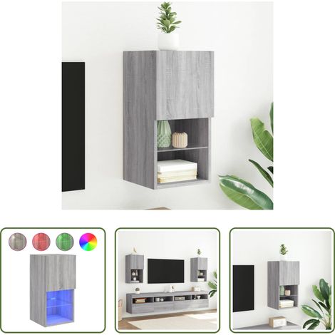 vidaXL Wandmontage - TV-Schrank mit LED-Leuchten Grau Sonoma 30,5x30x60 cm (1/5)