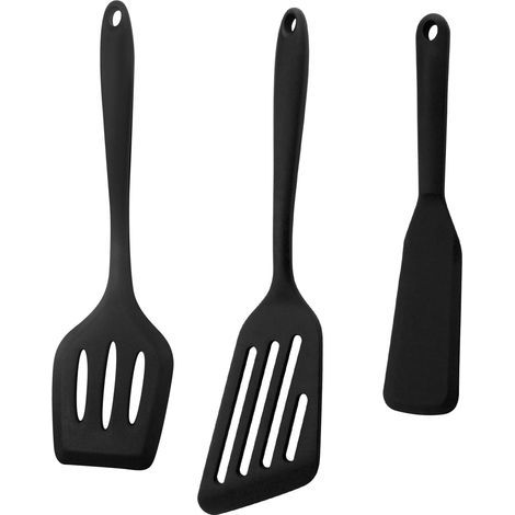 Set of 3 non-stick silicone kitchen spatulas with slots - Heat-resistant kitchen utensils - BPA-free - Ideal for fish, eggs, pancakes (1/5)