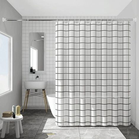 1 rideau de douche 180 x 200 cm, séchage rapide, imperméable, ourlet, Lesté, lavable, en polyester, avec 12 crochets (Référence produit : 95216779  Référence offre : lehuamwj1496) (1/4)