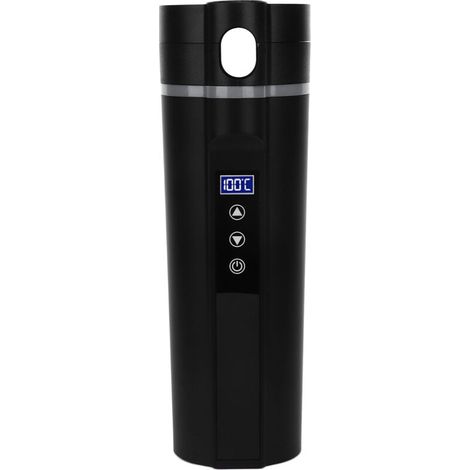 Tasse de voyage chauffante électrique 450ml, contrôle intelligent de température, design sobre et silencieux pour camping et déplacements.