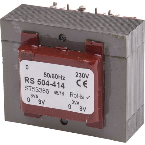 Transformateur pour circuit imprimé, Vin V c.a., Vout 9V c.a., 2 sorties, 6VA ( Prix pour 1 )