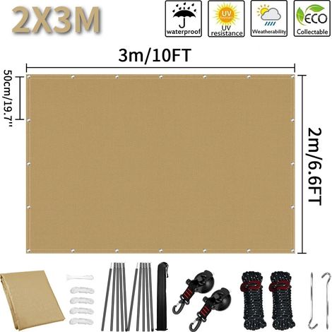 Auvent de camping-car (2 x 3 m, jaune sable), protection UV et imperméable (1/5)
