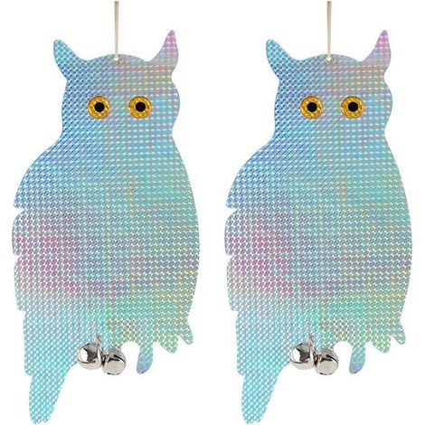 Repelente de palomas, 2 unidades de dispositivo repelente de aves con forma de búho reflectante, dispositivo repelente de aves holográfico reflectante colgante (1/5)