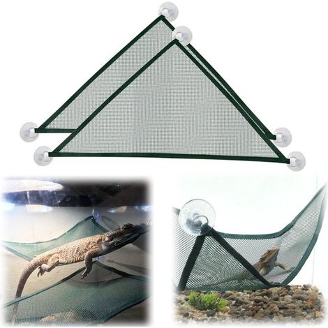 Hamacs pour reptiles lot de 2 - filets triangulaires 33 x 33 cm à ventouses, verts (1/5)