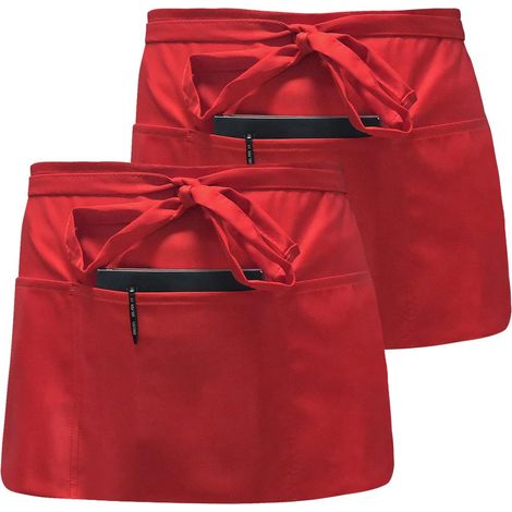 Catime Lot de 2 Tablier Court Imperméable, Demi Tablier Unisex, Tablier Taille Professionnel, Tablier Serveur avec 3 Poches Profondes, Tablier de Cuisine pour Cuisiner, Bistro, Restaurant, Café (1/5)