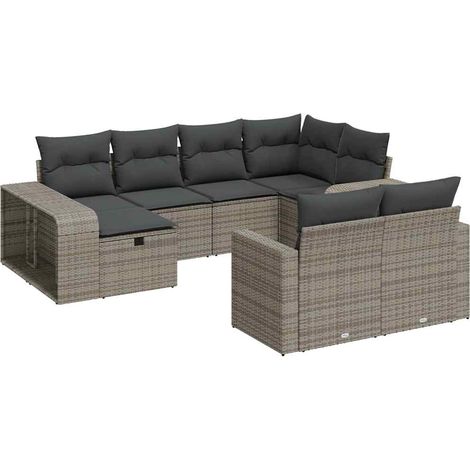 Set de sofás de jardín y cojines 10 pzas ratán sintético gris vidaXL (1/5)