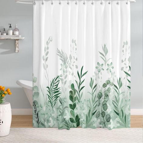 JSSEVN - 180 x 200 cm Green Polyester Fabric Shower Curtain, Rainforest, Meadow, Green Plants, Watercolor Effect, Mildew Resistant, Waterproof, Weighted Hem (1/5)