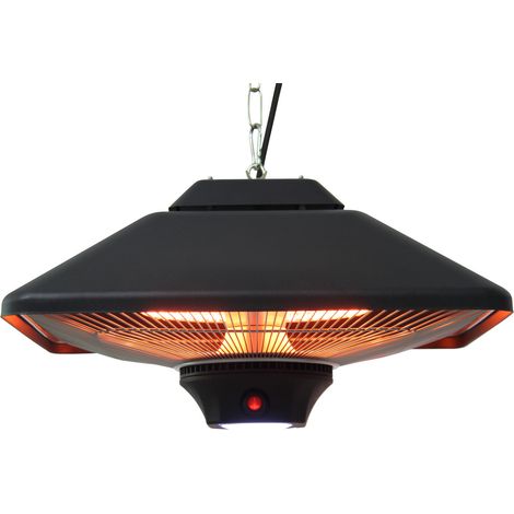 Radiateur infrarouge noir 2000W télécommandé 2 paliers chaleur affichage LED, chauffage efficace extérieur patio