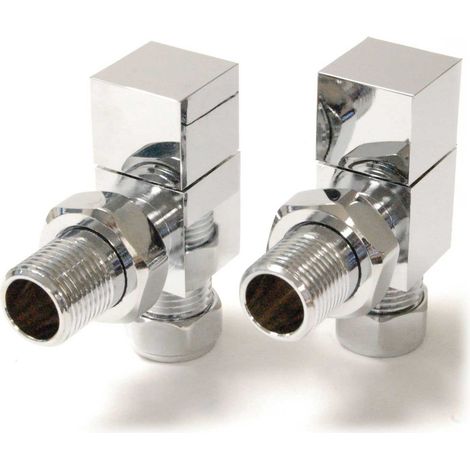 West Bloc Angled Square Radiator Valves Pair - Chrome (1/4)