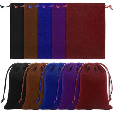 Lot de 10 sachets en velours avec cordon de serrage - Petit format - 18 x 13 cm - 5 couleurs - Pour bijoux, mariage, Noël, anniversaire, fête (1/5)
