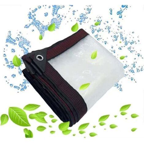 FENOPLASTICABâche imperméable Transparente avec œillets-pour Meubles de Jardin-Utilisable en extérieur-Imperméable à la Pluie-Isolation des Plantes-Résistant à la poussière-avec Cordon de Serrage 2 x  (1/4)