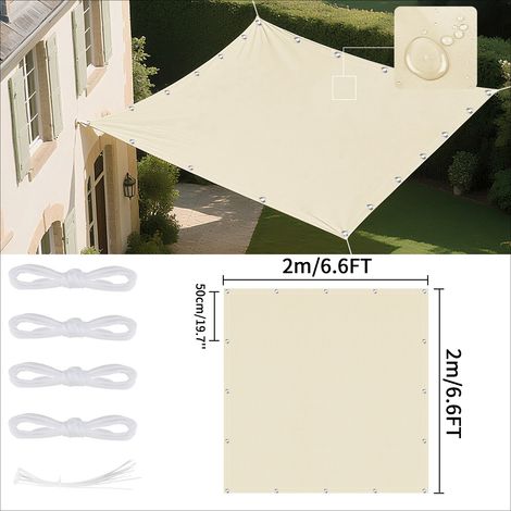 (Beige 2x2M) Voile d'ombrage imperméable avec œillets, adaptée aux jardins et terrasses extérieures. (1/5)