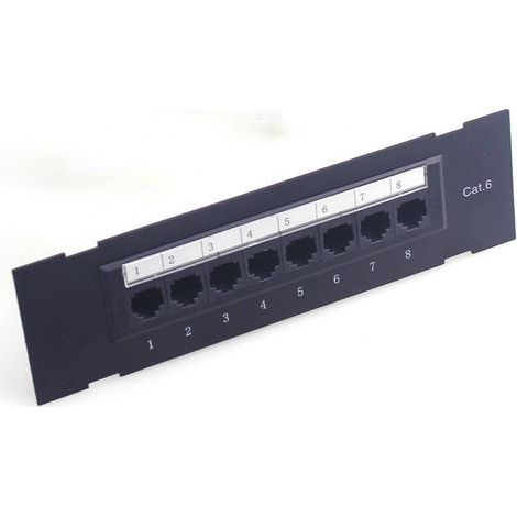 Coffret de communication panneau de brassage CAT6 8 ports – Câblage T568A/B – Acier électrostatique noir – Montage mural ou rack (1/3)
