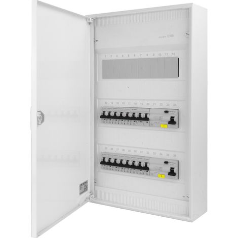 Sicherungskasten Aufputz Verteilerkasten 3-reihig 36 Module 14xMCB 2xRCCB VDE verdrahtet Verteilerschrank mit Sicherungen 515x305x96,5mm Hager Hohlwand Verteiler Abzweigklemmen Doktorvolt DV-6333-NT (1/4)