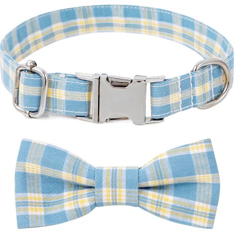 Collier Pour Chien - Motif À Carreaux Avec Nœud Papillon Amovible - Coton Doux Et Boucle Métallique Réglable - Accessoire De Mode Pour Chiot Fille (1/5)