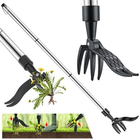 Désherbeur Manuel, Arrache-Mauvaises Herbes 100Cm Avec 3 Griffes En Inox Et Pédale D'Enlèvement Des Racines Outil De Désherbage Outil De Jardinage (1/4)