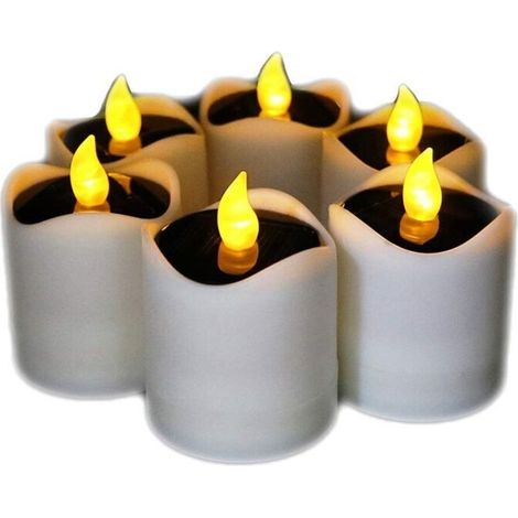 Lot de 6 bougies LED solaires étanches – Effet clignotant jaune – 5.8 x 7.5 cm – Pour décoration intérieure et extérieure (1/5)