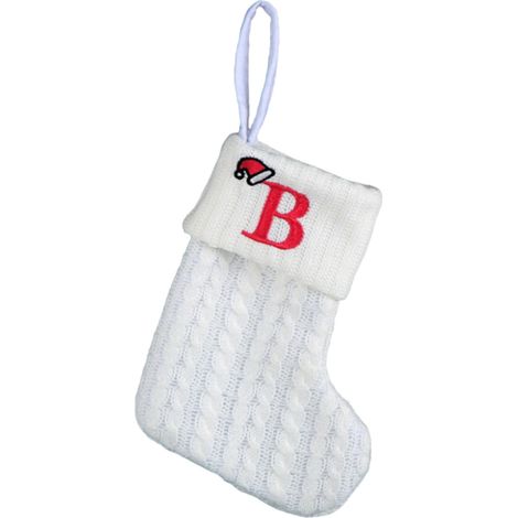 Chaussette De Noël - Tricotée Blanche Avec Initiale Brodée - Pour Décoration De Sapin Ou Cheminée - 20 Cm - 1 Pièce (1/5)