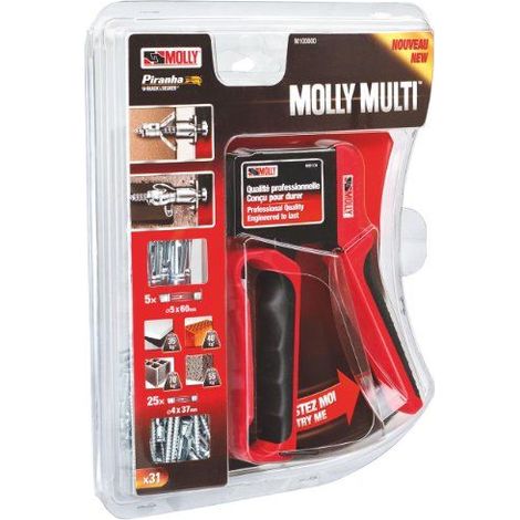 MOLLY Valibox de 30 Chevilles, Gris, + 1 pince verte , Vert,Set de 31 Pieces M100800-XJ
