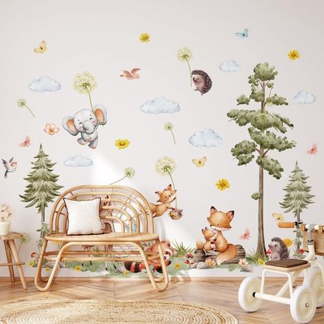 2 adesivi murali con animali della giungla, adesivi murali per camerette, decorazione murale, cameretta dei bambini, cameretta per neonati, adesivi murali con motivi animali bianchi (1/5)