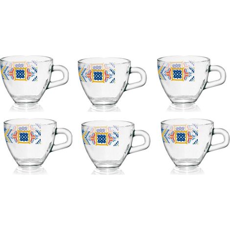 Set 6 Tazzine Tazze Caffe' in Vetro Valencia Rombi Azzurri 80 cc (1/2)