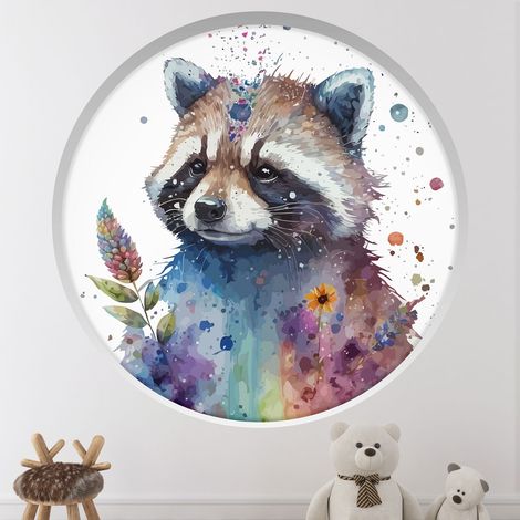Stickers Trompe l'oeil Arche ronde Enfants - Raton laveur - Diamètre 90 cm (1/4)