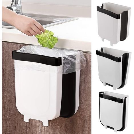 Cubo de basura plegable de plástico de 9 litros para colgar en la puerta del armario de la cocina, el baño, el coche o el inodoro (1/5)