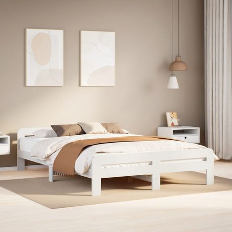 Bed Frame without Mattress White 140x190 cm Solid Wood Pine vidaXL (1/5)